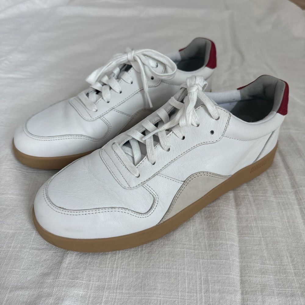Tread by Everlane Unisex Low Top Leather Athletic Sneakers White Red‎ F9.5 M7.5
